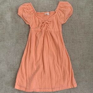 Roxy Orange Ruched Tie Front Babydoll Dress